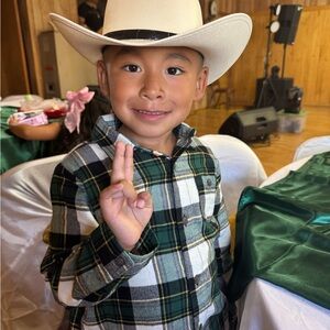 Plaid Flannel Shirt with Cowboy Hat
